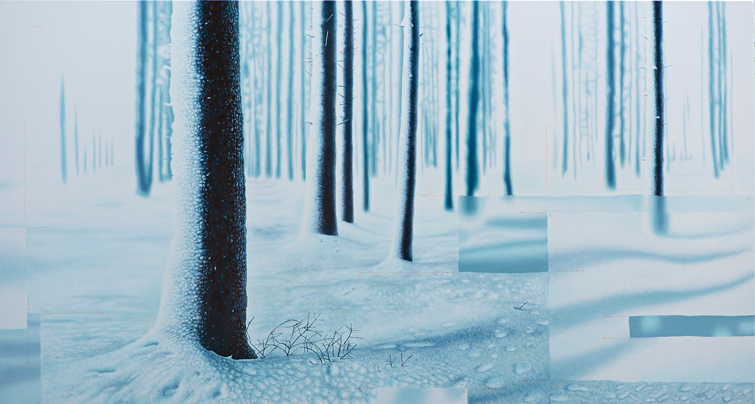 Endless identification: winter + frost + trees +  freezing + freshness | Oil on canvas | 240.5 x 131 cm